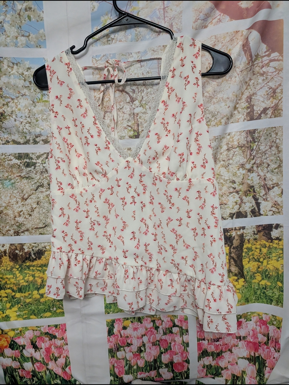 wild fable Cream Floral Ruffle V-Neck Camisole